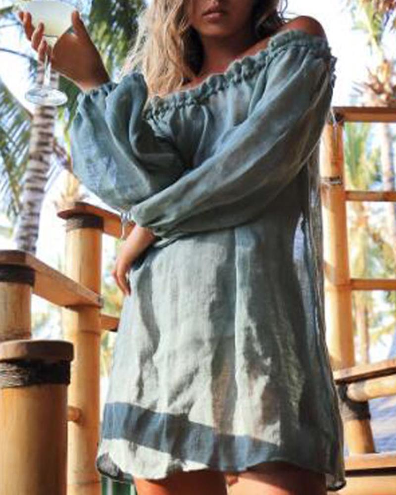

Lantern Sleeve Off Shoulder Top, Turquoise blue