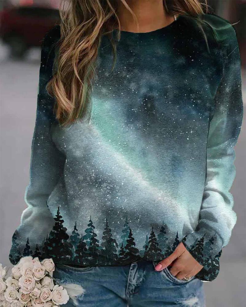 

Floral / Butterfly / Galaxy / Landscape Print Long Sleeve Top, Style2