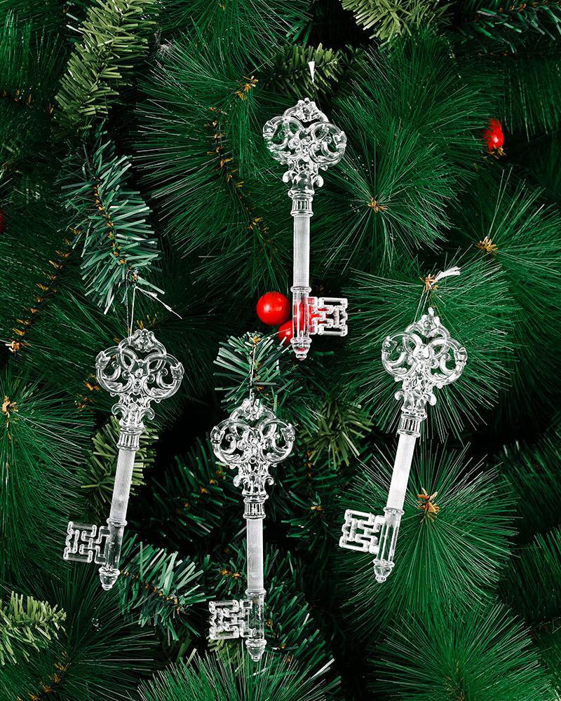 

4PCS Christmas Tree Decorations Acrylic Hanging Ornaments Set Snowflake Elk Decorations Christmas Tree Winter New Year Party Supplies, Style3