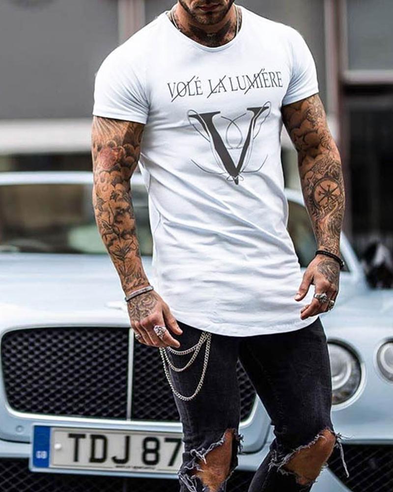 

Letter Print Short Sleeve T-shirts, White