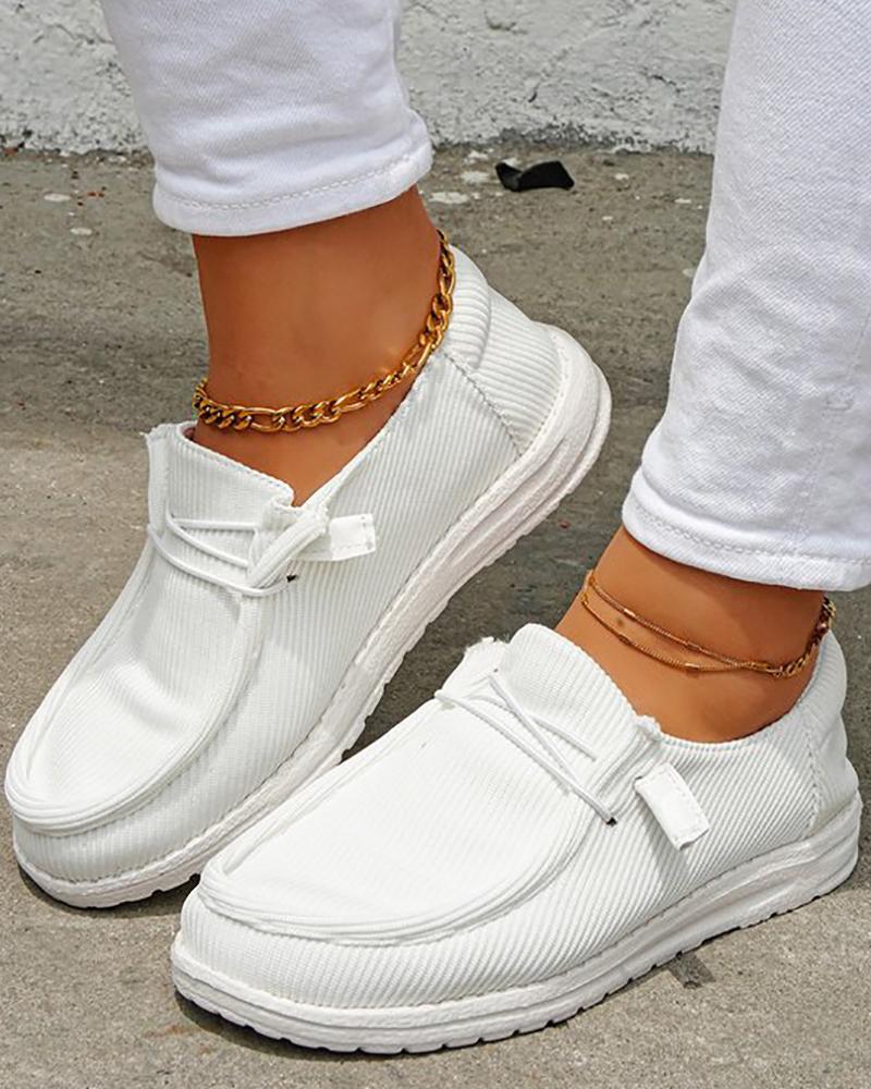 

Lace-up Slip On Canvas Loafers, White