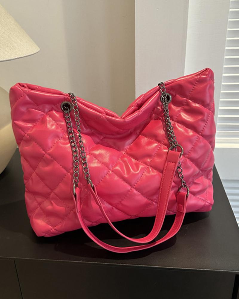 

Argyle Quilted Chain Strap Shoulder Bag, Hot pink