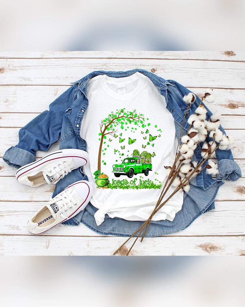 

St. Patrick's Day Cartoon Car Print Short Sleeve T-shirt, White