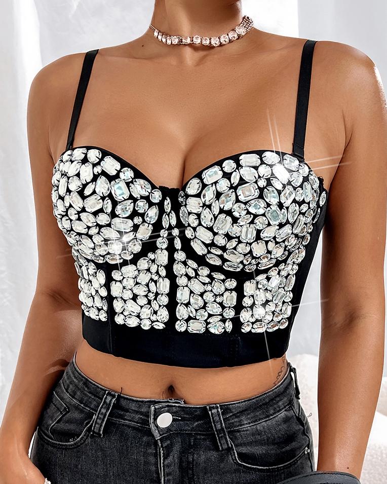 

Geometric Sequin Removable Strap Crop Corset Top, Style1