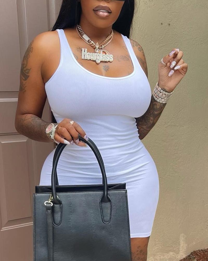 

U Neck Sleeveless Bodycon Dress, White