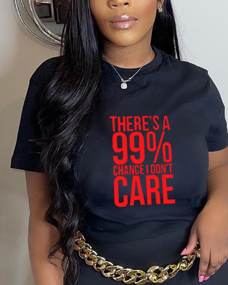 

Slogan Print Crew Neck T-shirt, Black