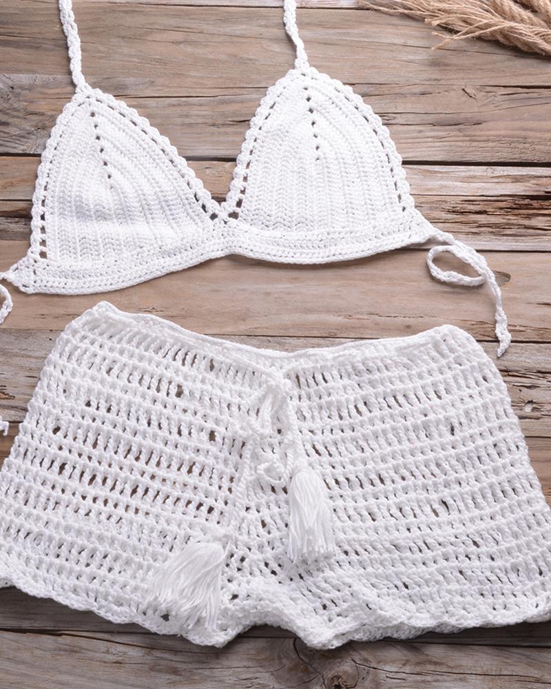 

Solid Strap Cut-out Skinny Tanks With Cut-out Shorts Sexy Sets, White