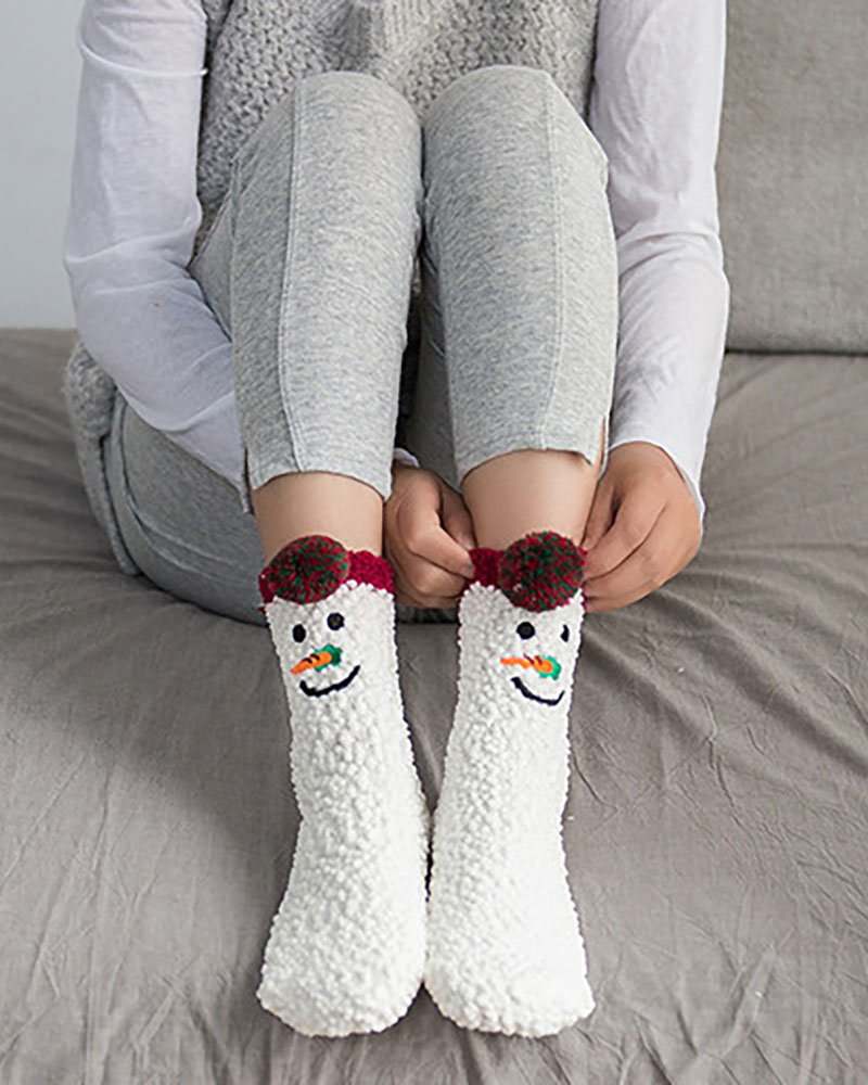 

Animal Pattern Fluffy Socks, White