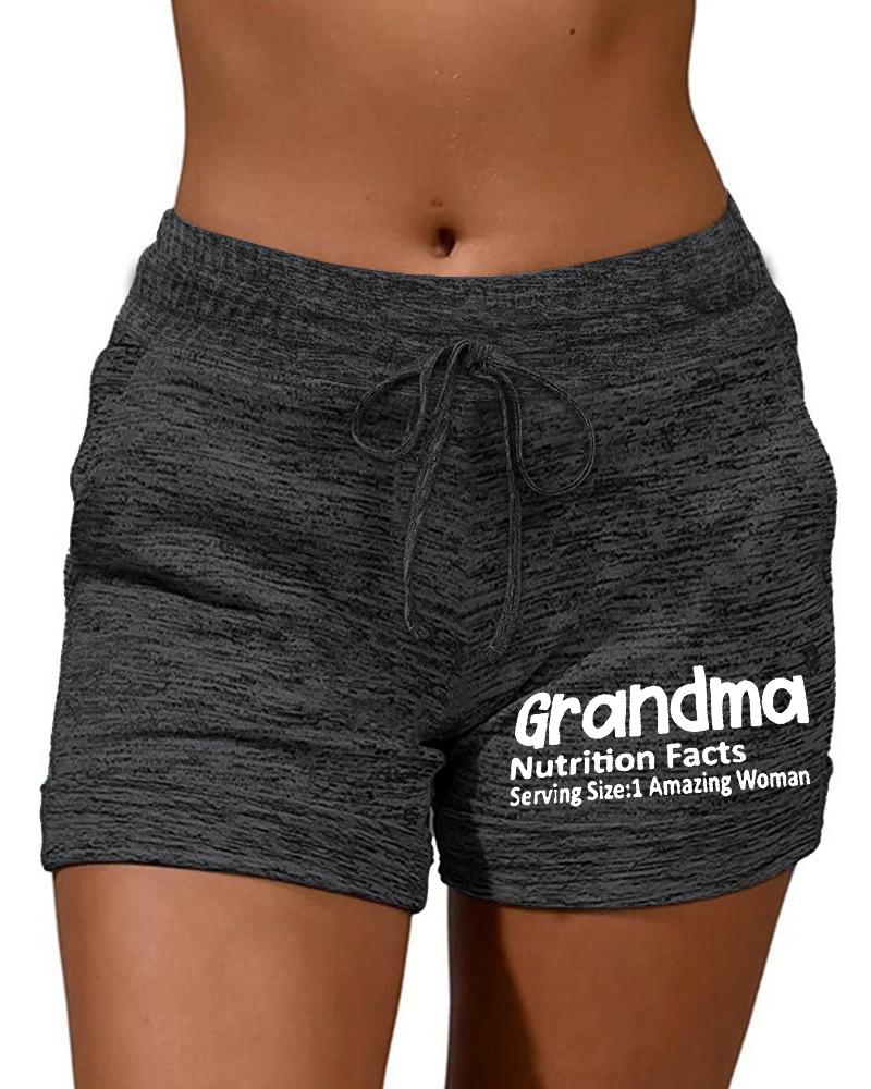 

Grandma Letter Print Drawstring Shorts, Dark grey