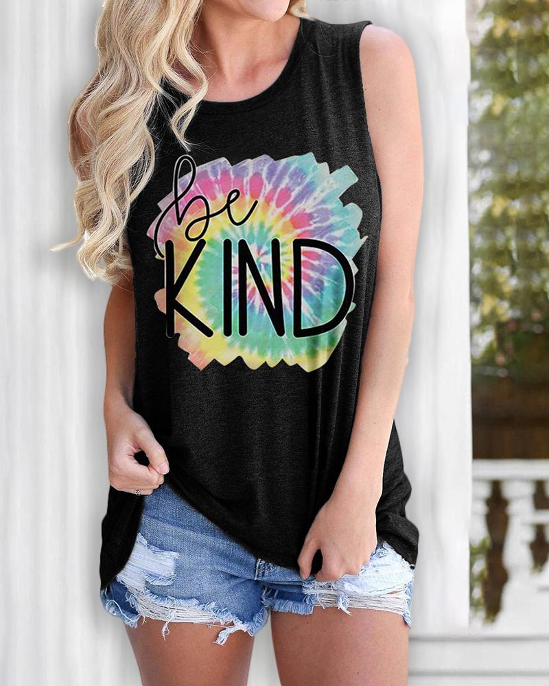 

Letter Tie Dye Print Casual Tank Top, Black