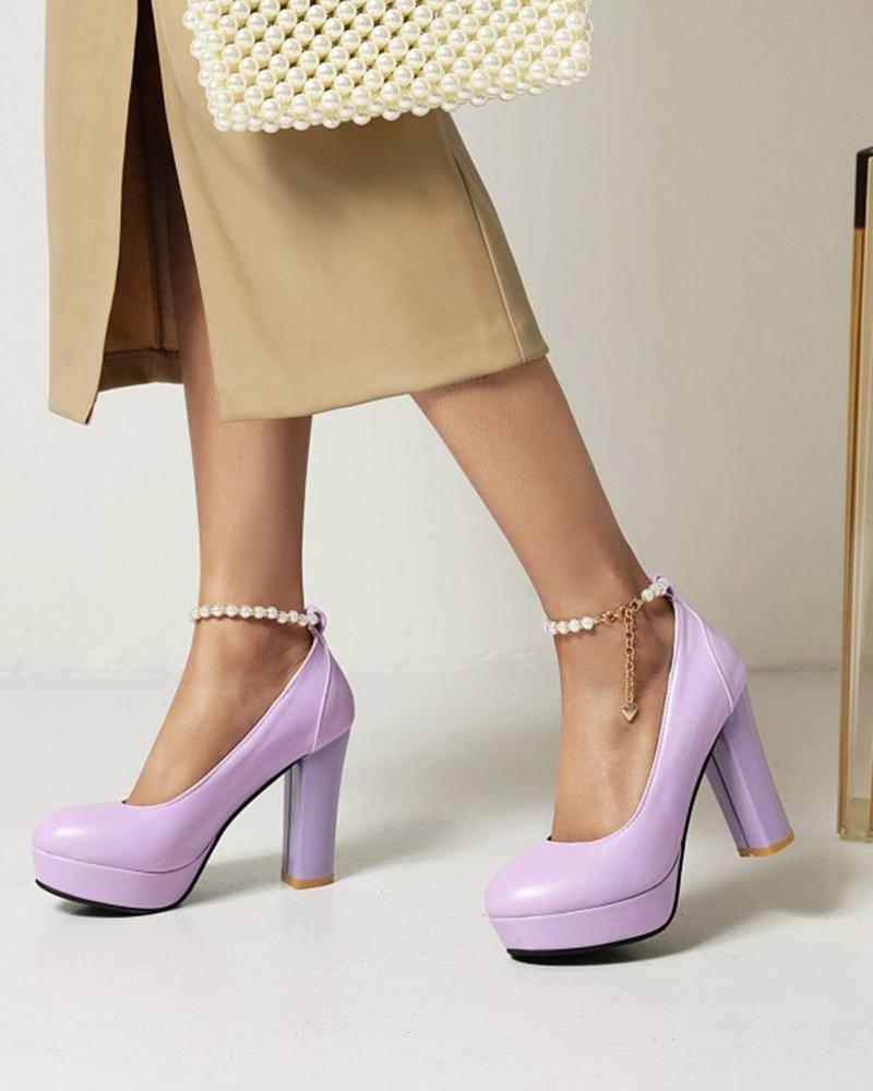 

Round-toe Solid Color PU Leather Shallow Mouth Platform High Heels, Purple