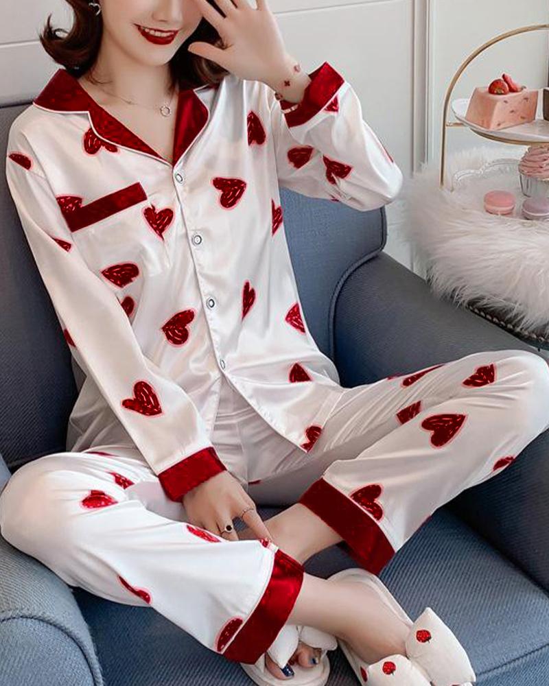 

Satin Two-Piece Pajama Set, Red