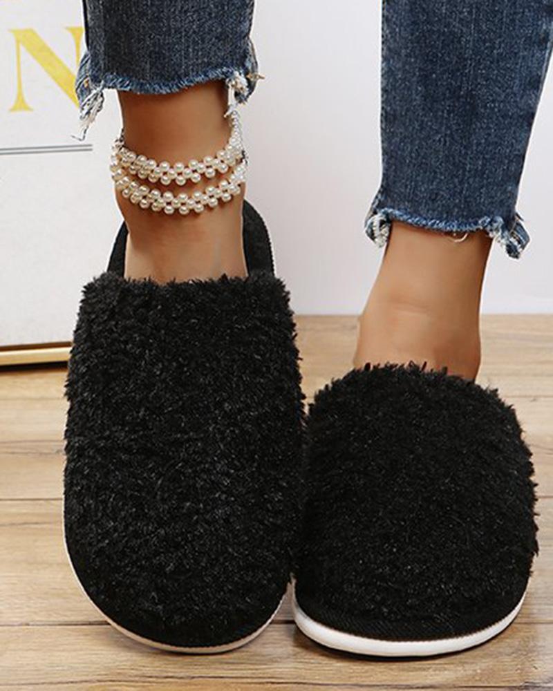 

Round Toe Fuzzy Slippers, Black