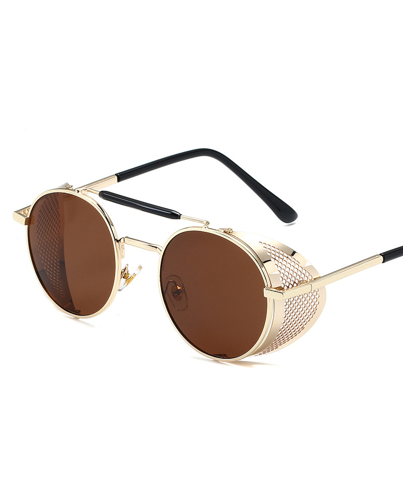 

1Pair Round Metal Frame Tinted Punk Fashion Sunglasses, Coffee