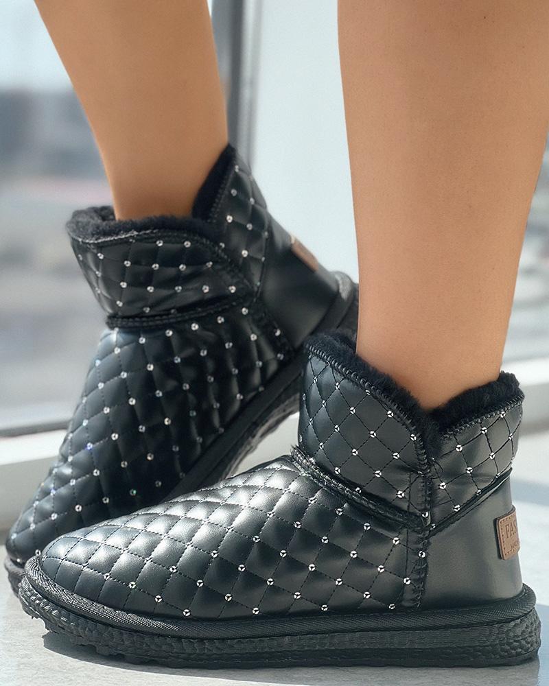 

Contrast Sequin Quilted Lined Snow Boots, Black