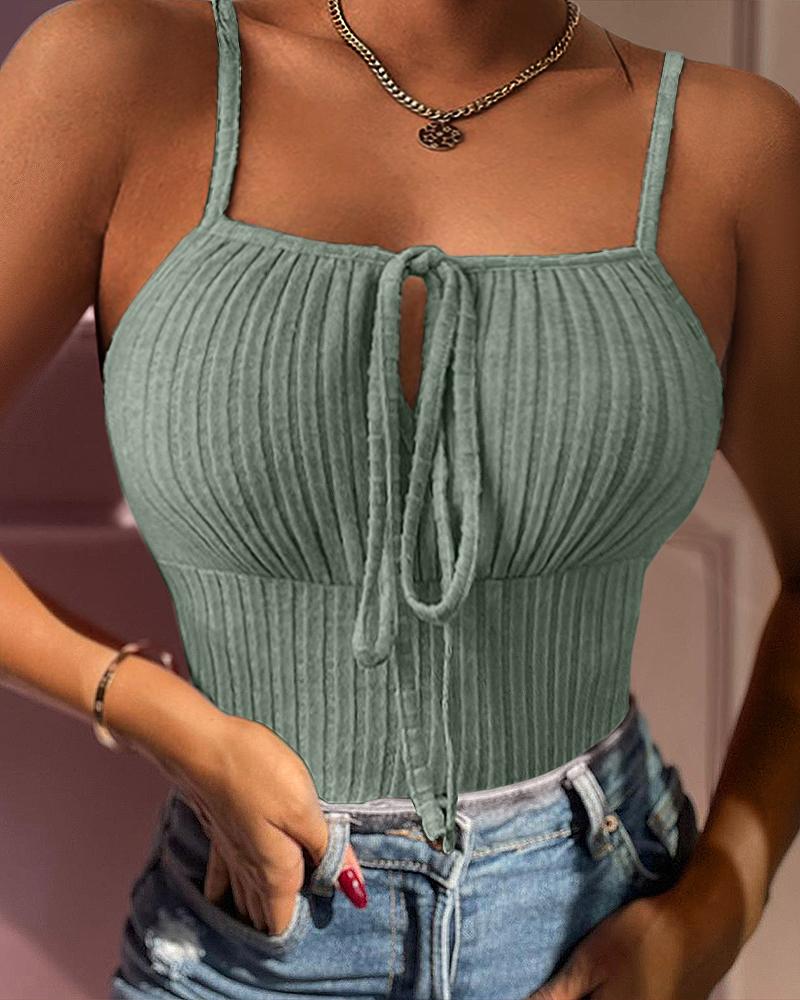 

Tied Detail Ribbed Cami Top, Army green