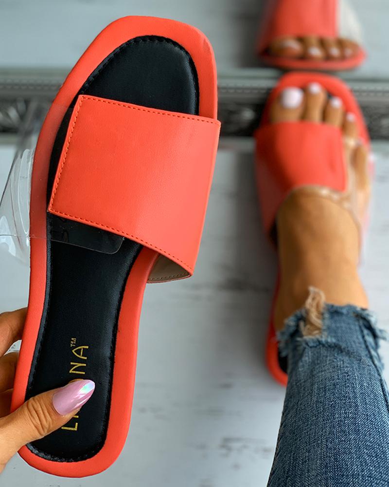 

Clear Perspex Square Toe Flat Sandals, Orange