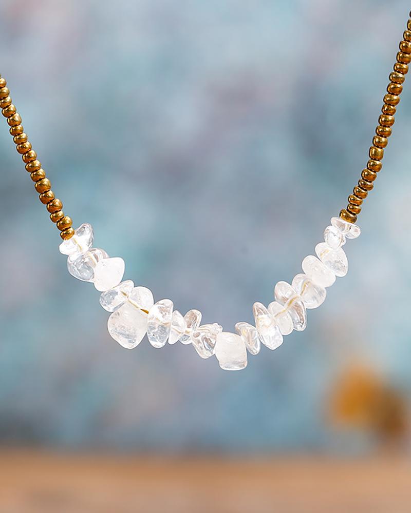 

Clan Beaded Geometric Pattern Crystal Necklace, White