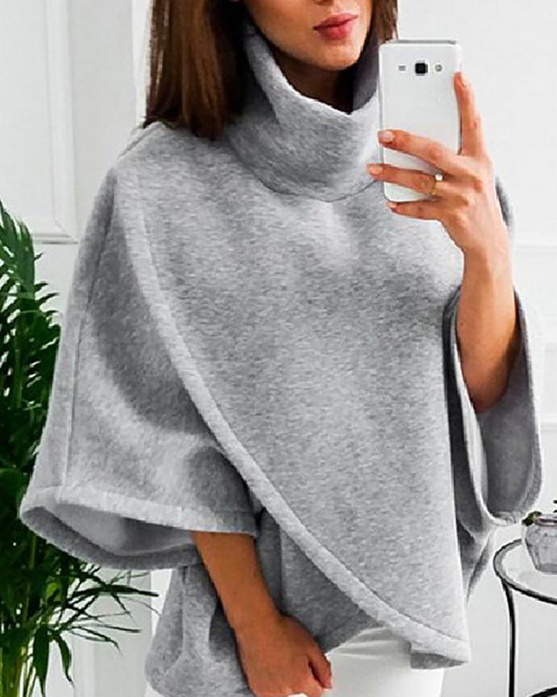 

Solid Batwing Sleeve Casual Sweatshirt, Gray