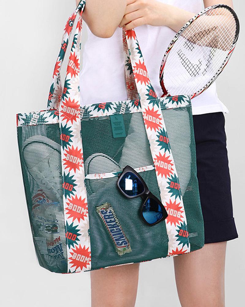 

Shopping Beach Tote Bag Travel Organizer With Hanging Hook, Green