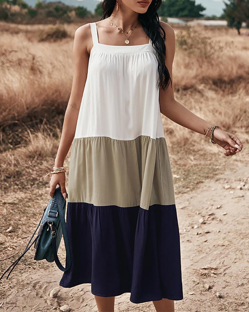 

Cut And Sew Colorblock Backless Dress, Dark blue