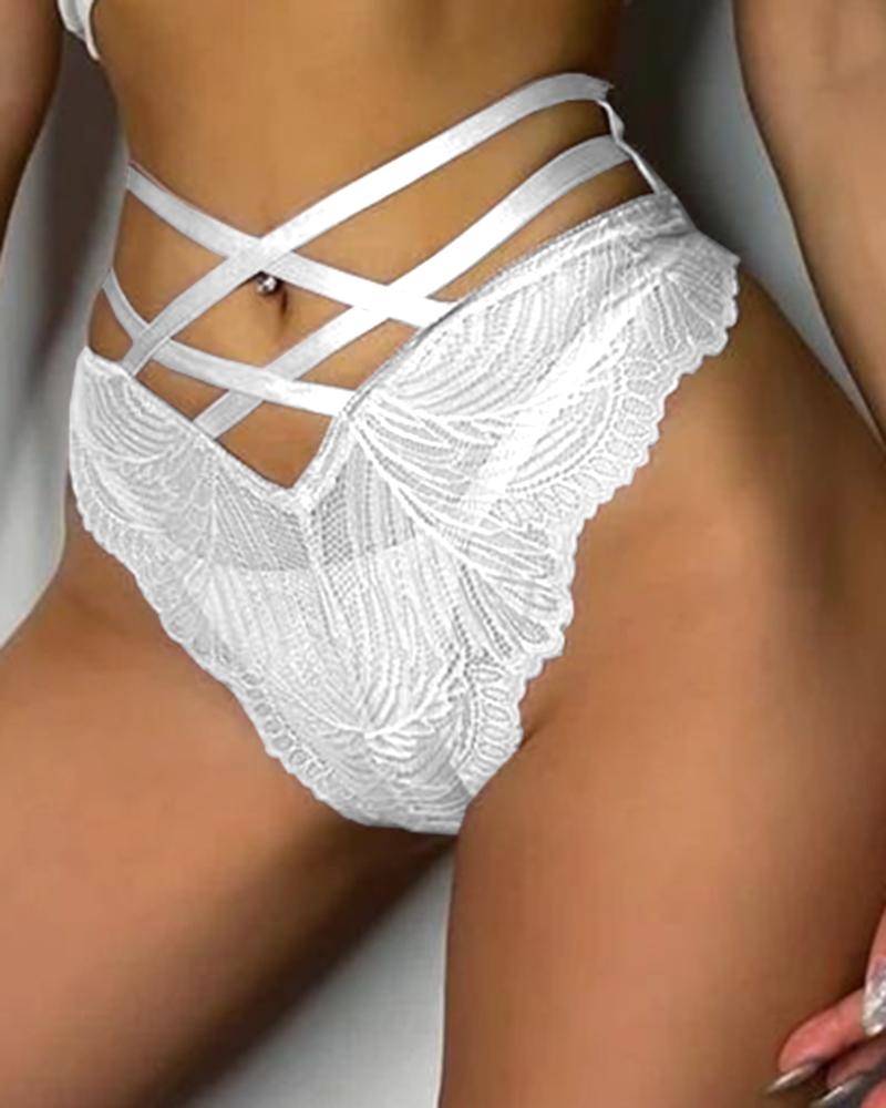 

Cutout Crochet Lace Bandage Panty, White