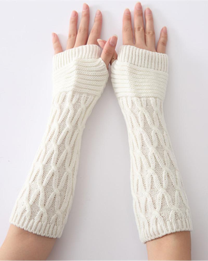 

1Pair Warm Cable Knit Fingerless Gloves, White