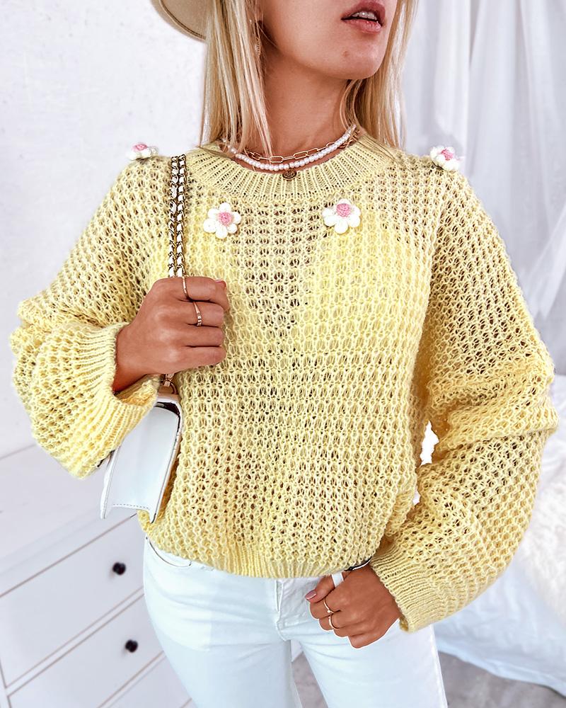 

Hollow Out Floral Pattern Sweater, Yellow