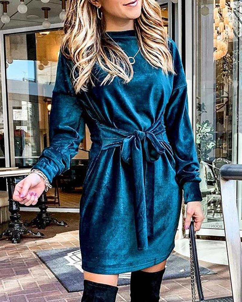 

Plain Long Sleeve Sweatshirt Dress, Dark blue