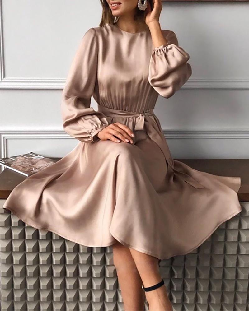 

Satin Lantern Sleeve Casual Dress, Champagne