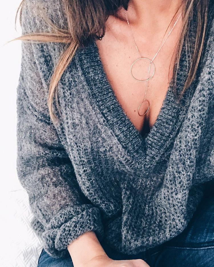 

V-Neck Long Sleeve Basic Sweater, Dark grey