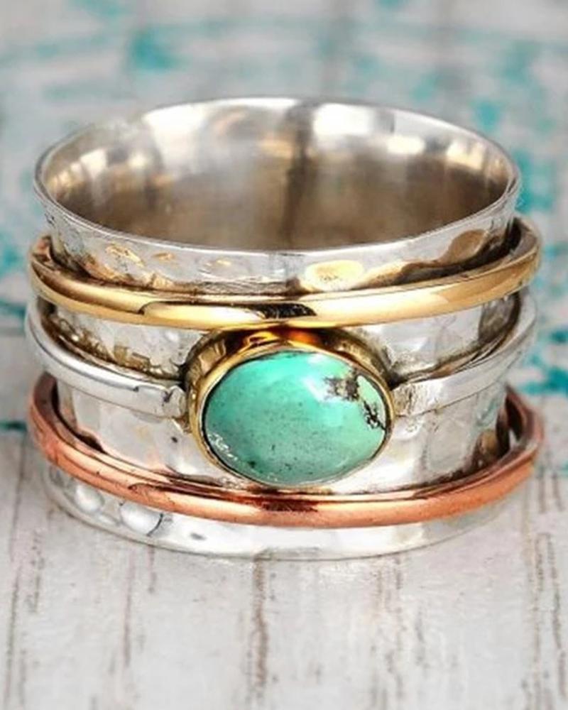 

1pc Turquoise Decor Vintage Style Finger Ring, Silver