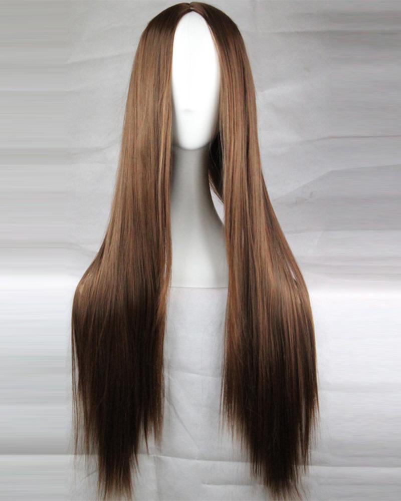 

Long Straight Hair Wig Natural Looking Cosplay Synthetic Wigs, Coffee