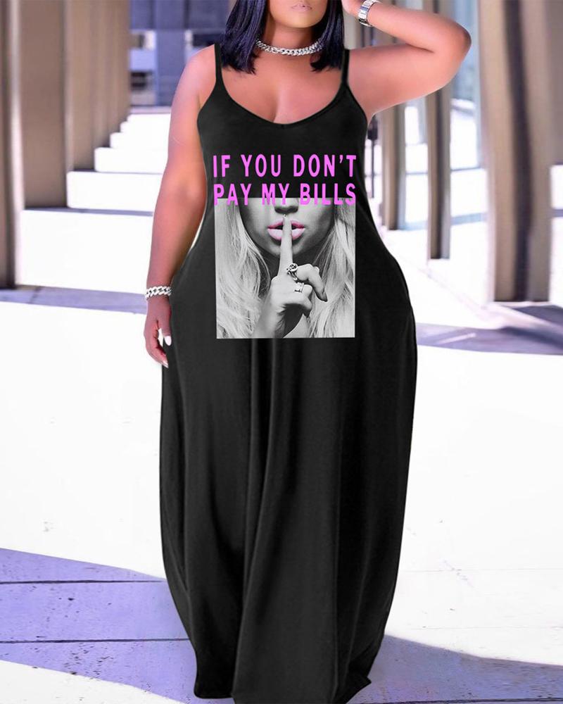 

Plus Size If You Don't Pay My Bills Slogan Print Maxi Dress, Black