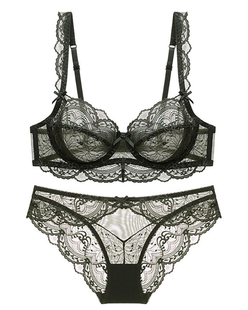

Chantilly Lace Sheer Mesh Bra Set, Green