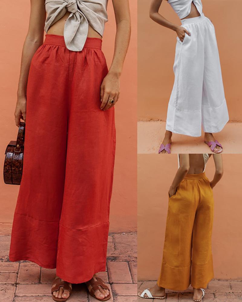 

High Waist Pocket Design Wide Leg Pants, Red