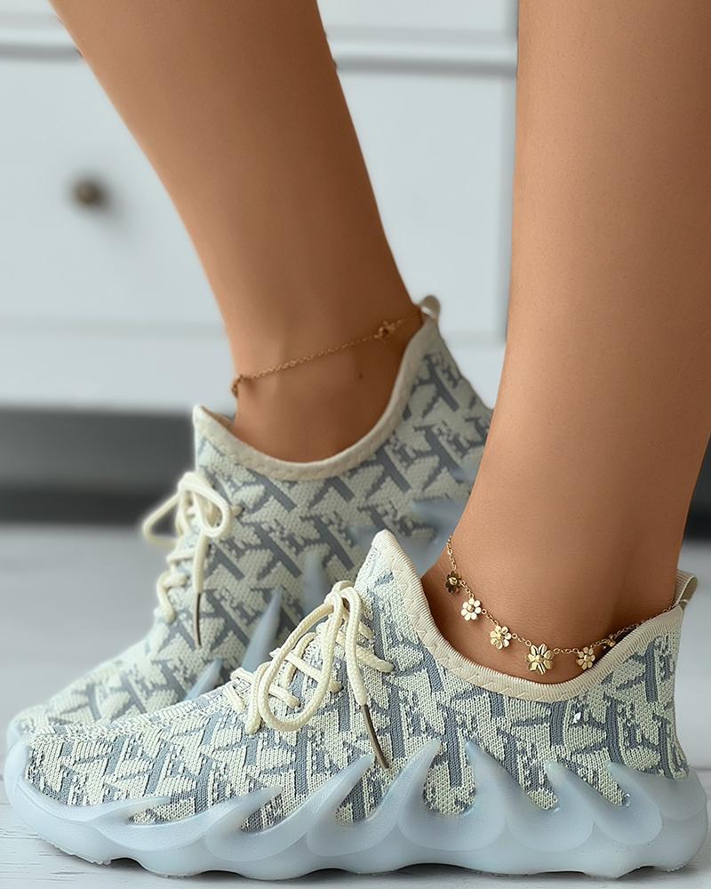 

Colorblock Lace-up Octopus Sneakers, Beige