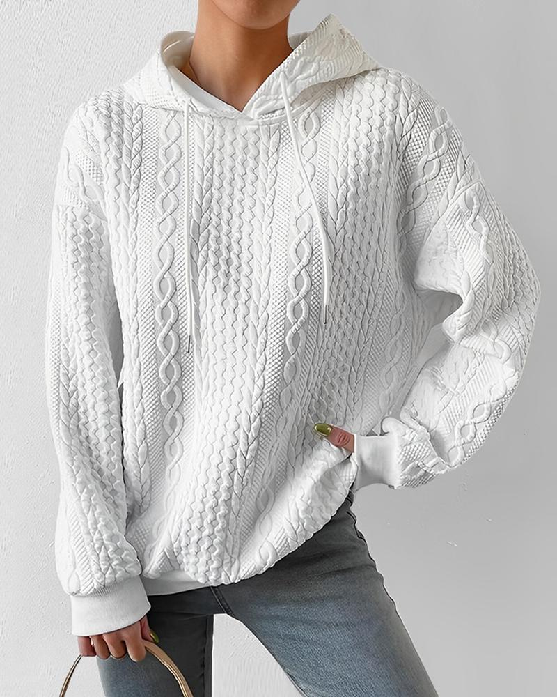 

Cable Textured Hooded Sweatshirt, White