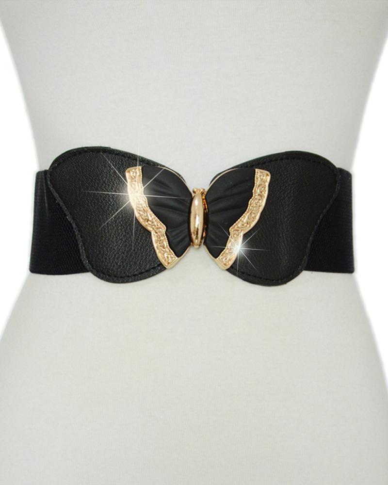 

1pc Butterfly Decor Elastic Wide Belt, Black