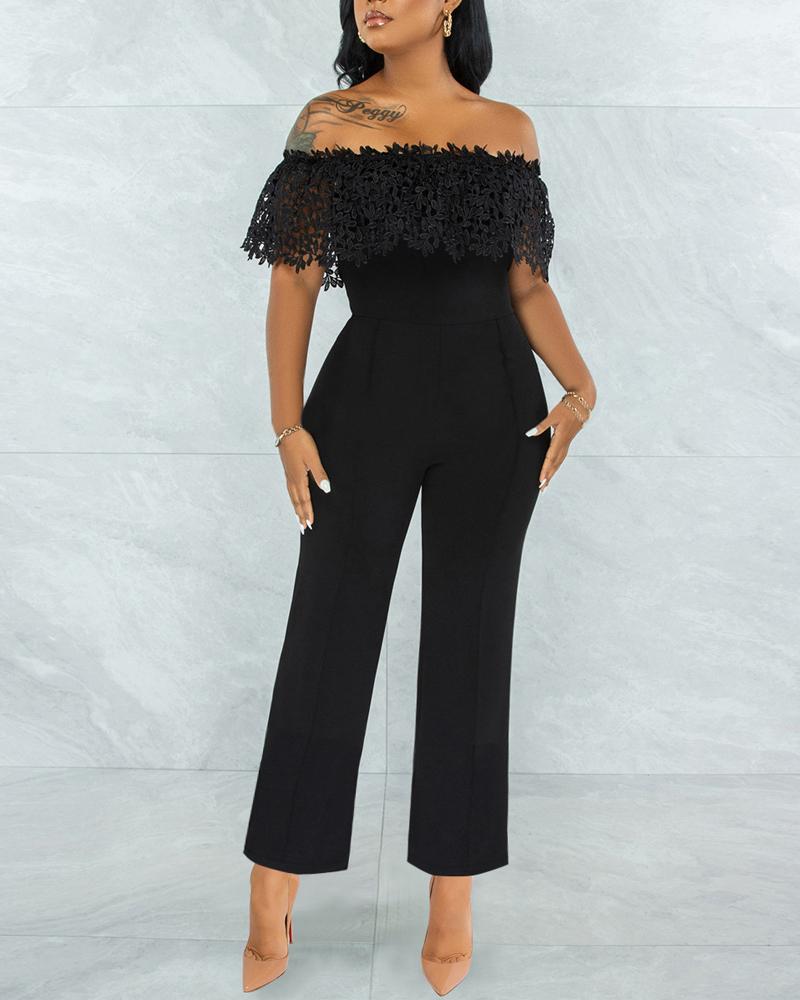 

Guipure Lace Patch Off Shoulder Jumpsuit, Black