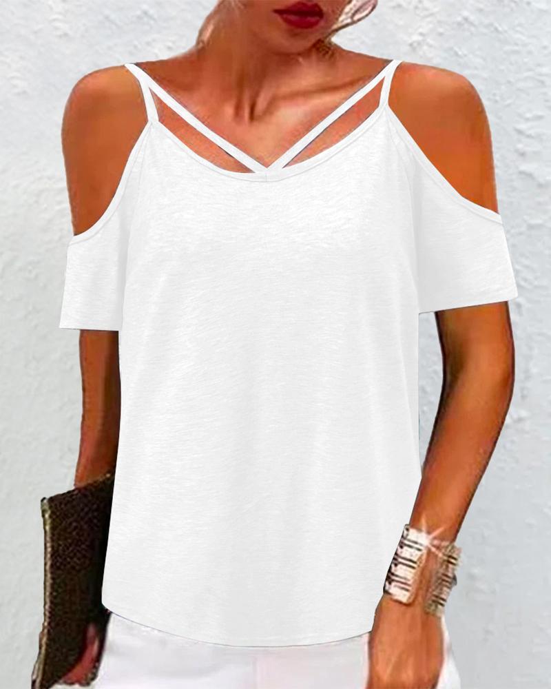 

Plain Cold Shoulder Casual Top, White