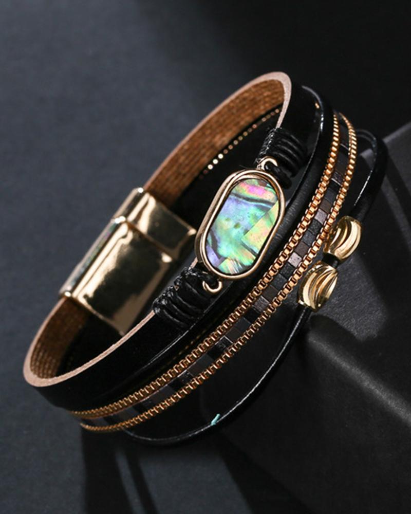 

1pc Gem Stone Decor Multi-Layer Magnet Bracelet, Black