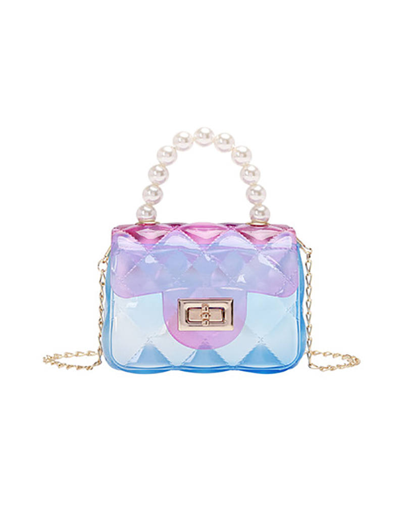 

Clear Colorblock Beaded Satchel Bag, Blue