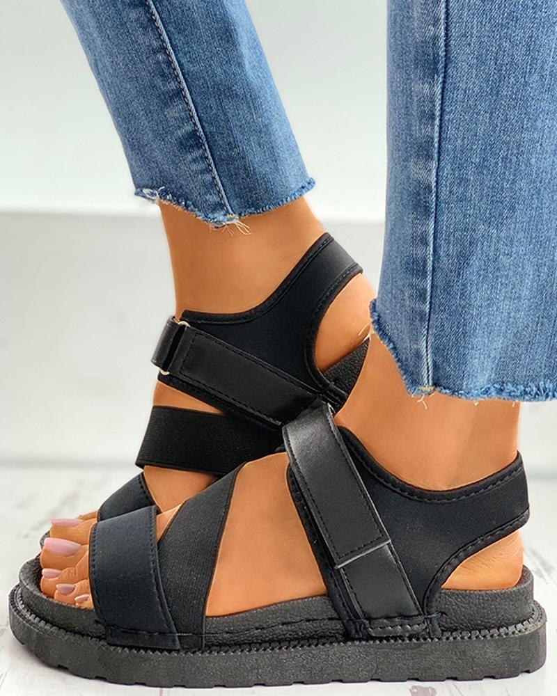 

Solid Velcro Slingback Platform Sandals, Black