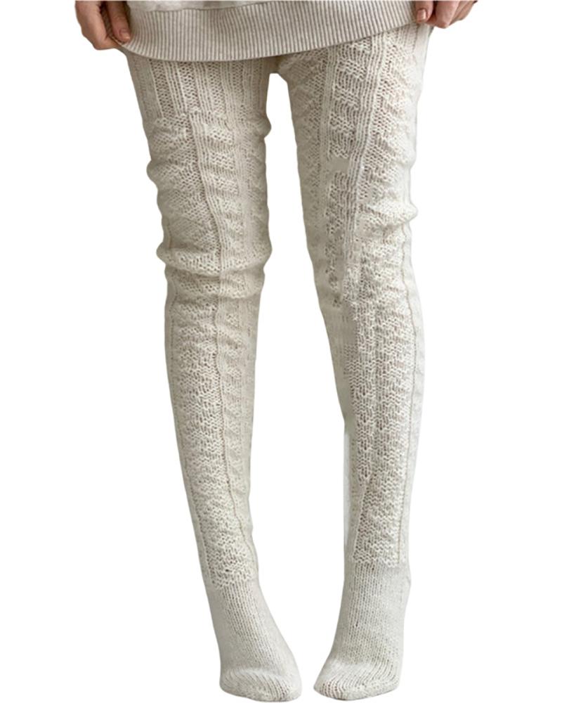 

Knit Over The Knee High Long Socks, White