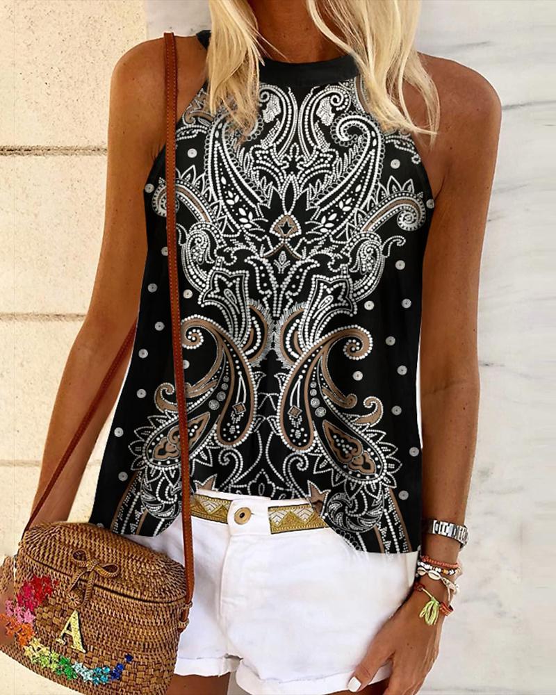 

Tribal Paisley Print Tank Top, Black