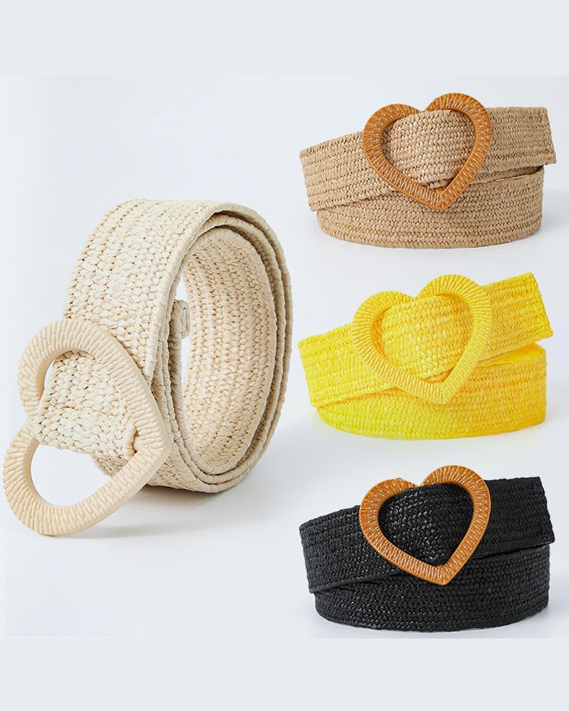 

1pc Braided Heart Buckle Belt, Yellow