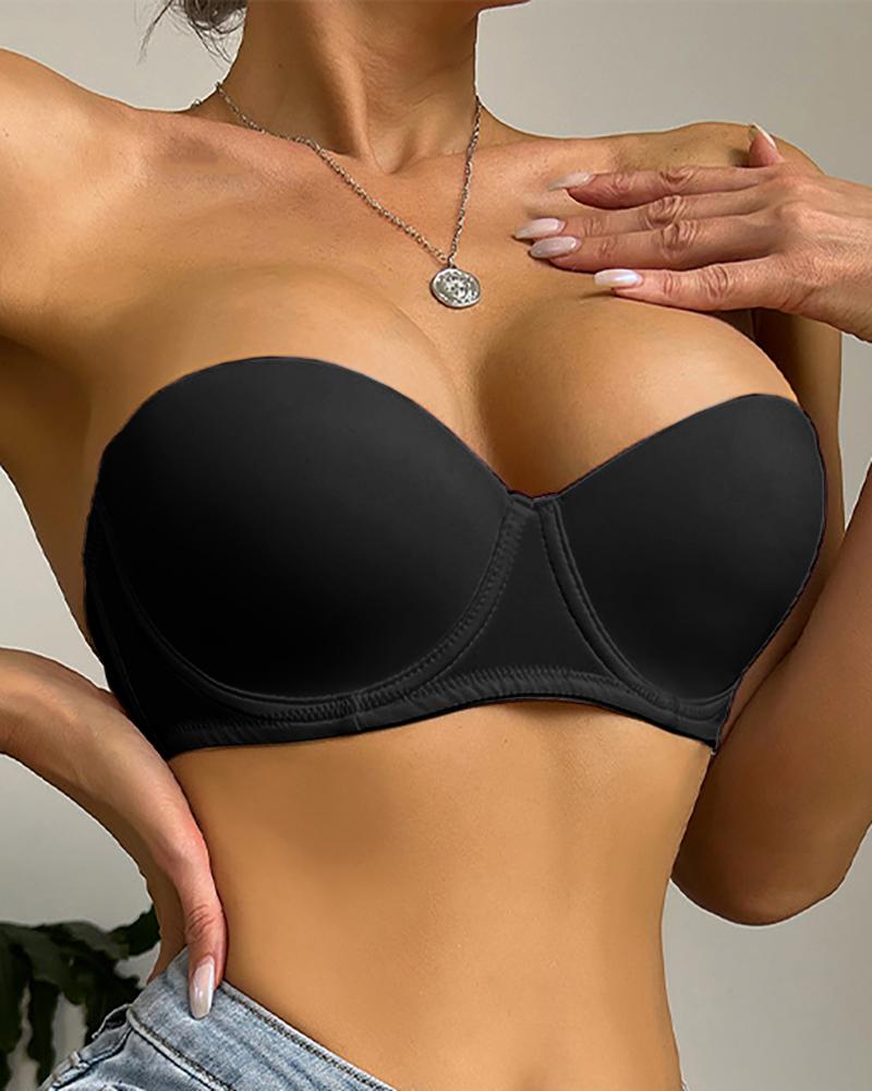 

Half Cup Underwear Detachable Shoulder Strap Invisible Bra, Black