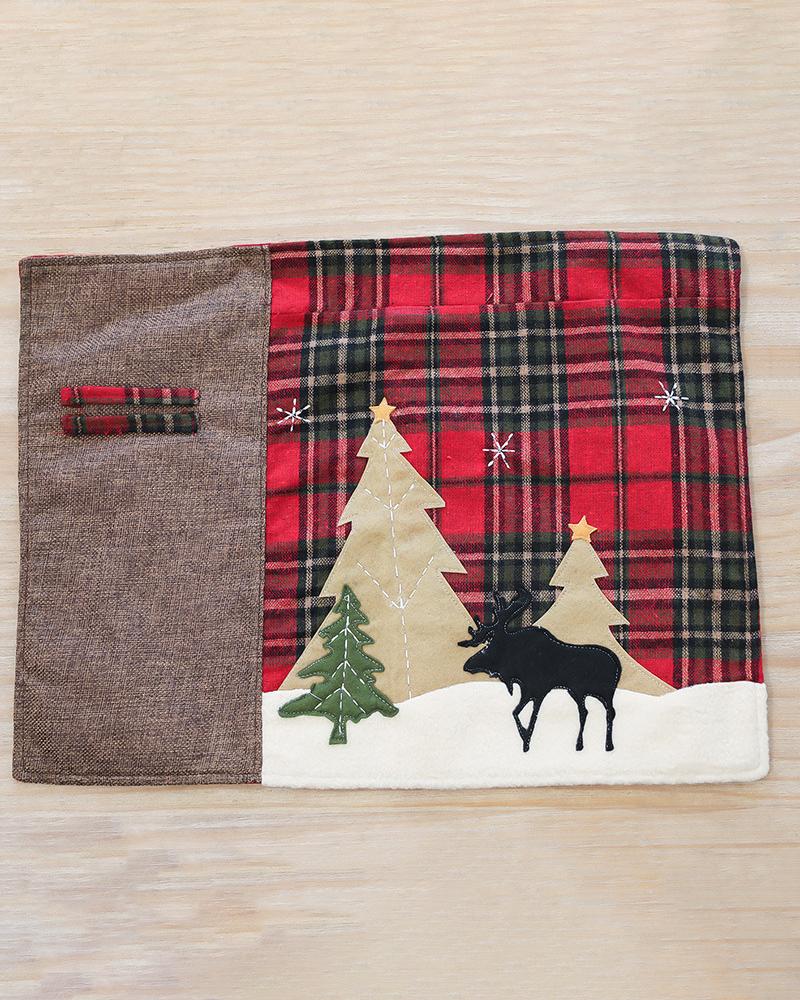 

Christmas Table Mat Double Layer Buffalo Table Decoration For Christmas Ornament Family Dinner Holiday Party, Khaki