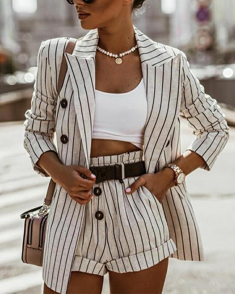 

Fashionable Striped Commuter Suit Sets, Beige